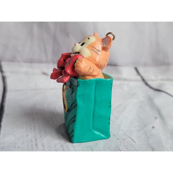 Cat in a Bag Gift Present Christmas Ornament Orange Ginger Cat - Picture 5 of 7